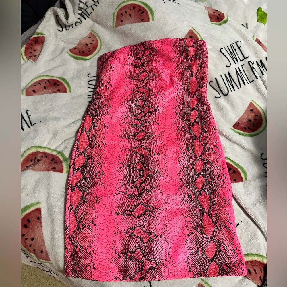 PrettyLittleThing Pink Snake Print Mini Dress